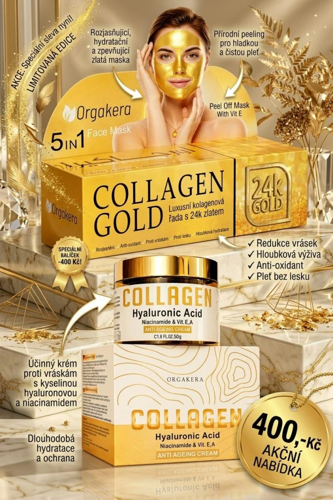 kolagenový krém s niacimidem + zlatá maska